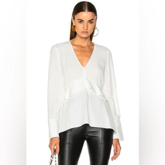 PROENZA SCHOULER Black Crepe Jacquard Long Sleeve V-Neck Blouse Size 10 - Picture 2 of 10